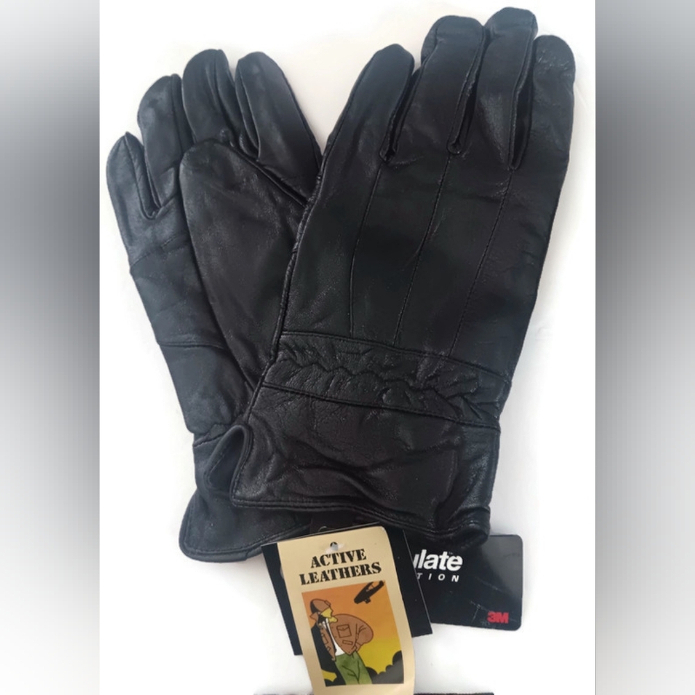 MEN'S THINSULATE LEATHER GLOVES BLACK, SMALL/MEDIUM